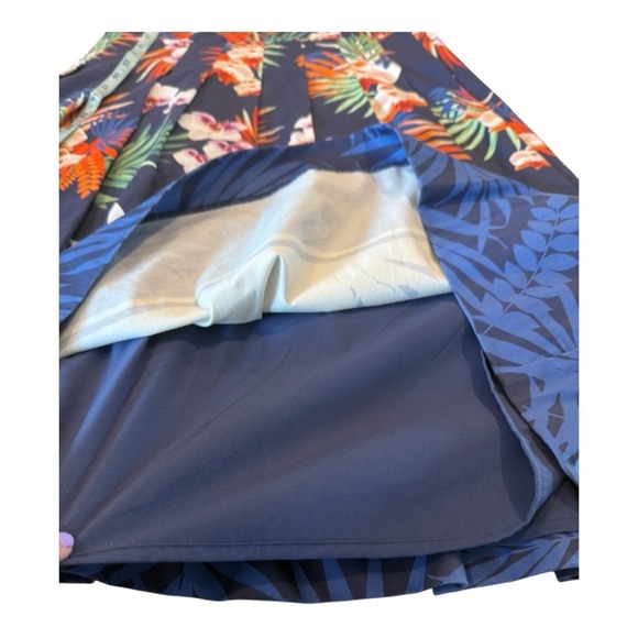 Talbots Botanical High Neckline Pleat Fit & Flare Tropical Knee Length Dress - Picture 11 of 15